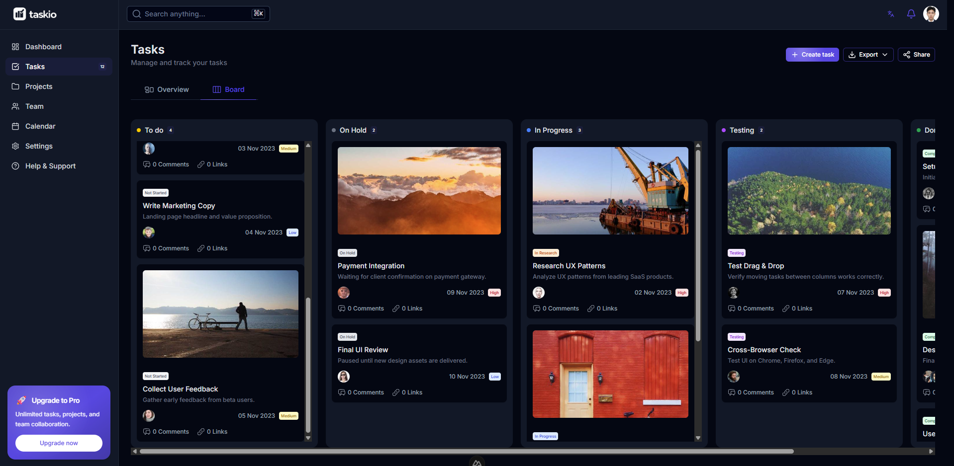 Taskio dashboard