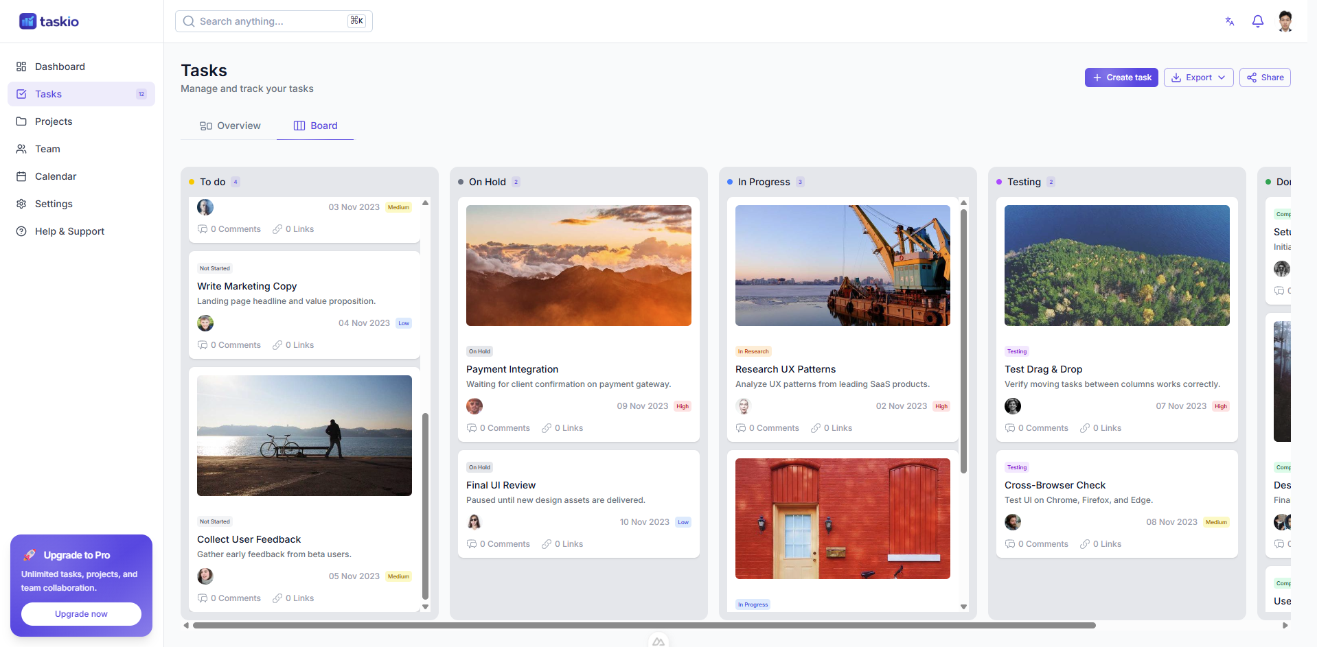 Taskio dashboard
